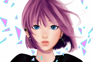 紫色头发动漫女生4K壁纸