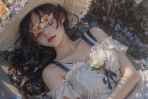 动漫美女 鲜花 帽子 唯美 好看 二次元 平板壁纸