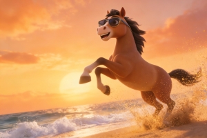 海边 沙滩 酷马 眼镜 4k壁纸