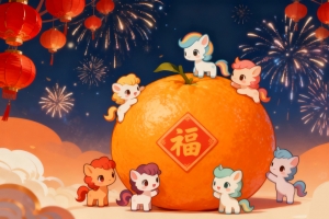 2026 可爱小马儿 桔子 福字 烟花 灯笼 喜庆4k电脑壁纸3840x2160