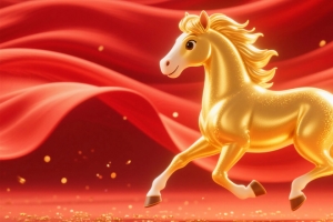 2026金色的马 红色喜庆背景3440x1440带鱼屏壁纸