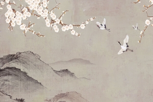 新中式手绘花鸟背景