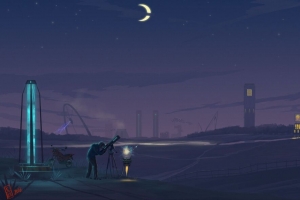 人 望远镜 夜晚 艺术 4k壁纸 3840x2160