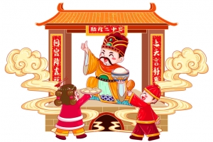 国潮插画灶神爷