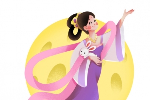 嫦娥奔月中秋节手绘卡通扁平元素古代汉服女