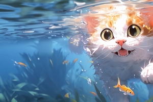 游泳的猫3440x1440带鱼屏壁纸