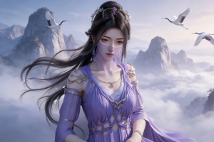 天空 云海 仙鹤 紫灵4K桌面壁纸