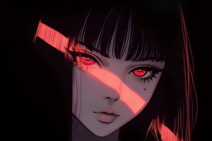 红色眼睛动漫女孩4K高清壁纸 红色光影暗黑背景3840x2400免费下载
