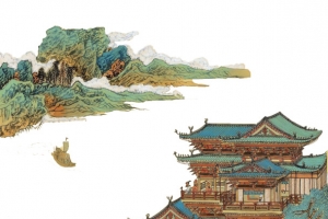 绢本设色滕王阁风景画