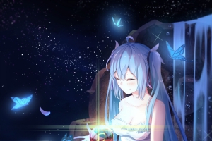 初音未来VOCALOID 女孩子 星空 星河 荷花 手机壁纸