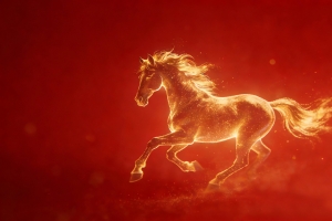 金色骏马红色背景高清4K电脑壁纸3840x2160免费下载