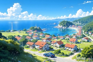 治愈系风景 海边小镇3440x1440带鱼屏壁纸