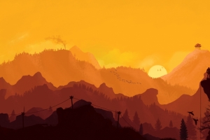 山,美丽的日落风景3440x1440壁纸