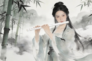 唯美古风美女笛子竹林4K高清横屏车机壁纸3840x2160免费下载