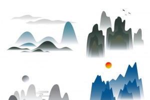 水墨山水矢量PNG中国风