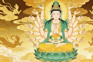 千手观音 仙女 金色背景 4K壁纸