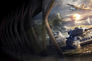 战舰世界,坦克T-34-85,飞机,船舶,3440x1440游戏壁纸