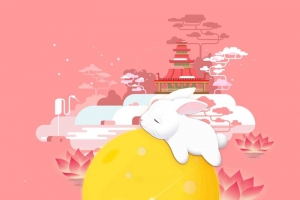 粉色可爱卡通月宫中秋节背景