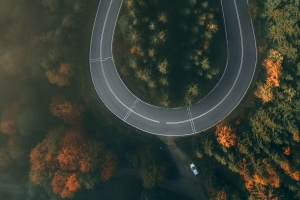 道路 森林 鸟瞰图 蜿蜒 转向 4k壁纸 3840x2160