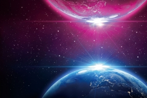 大气星球碰撞紫色背景素材