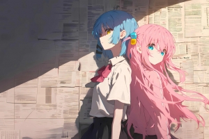 报纸墙山田凉与波奇酱2880x1800高清电脑壁纸免费下载