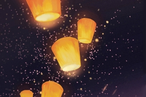唯美古风孔明灯夜景
