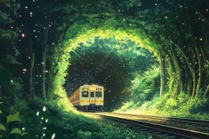 森林列车风景 2880x1800高清护眼壁纸免费下载