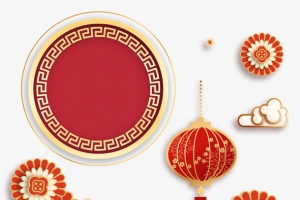 国潮新年素材祥云花朵灯笼边框