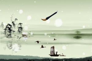 山水画雪景古风背景banner