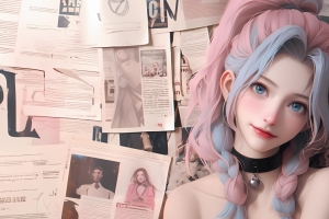 报纸墙少女 金克丝 粉色马尾辫子 3440*1440带鱼屏壁纸