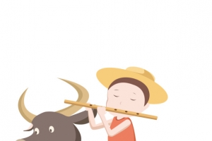 清明节牧童吹笛元素