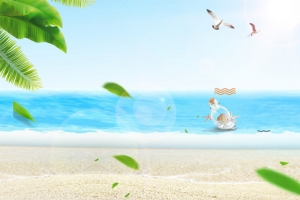 大暑海边度假大气蓝色背景