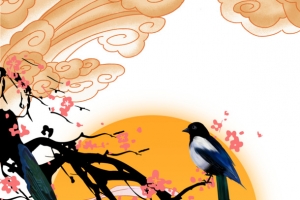 手绘花鸟树枝七夕元素
