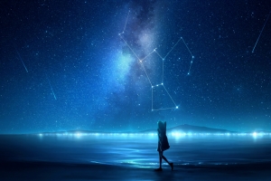 星空 星系 海边少女4k动漫壁纸