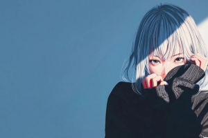 短发女孩 黑色衣服 光影3440x1440带鱼屏壁纸免费动漫