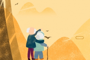 关爱老人卡通手绘落日橙色banner