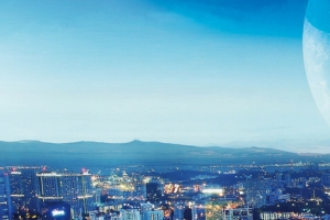 蓝色大气城市夜景蓝天背景