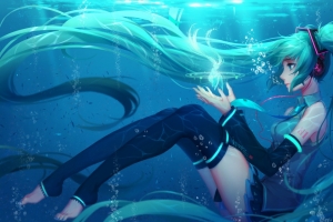 初音未来,海底,水下,动漫壁纸