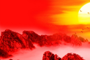 中国风山上太阳日出背景banner