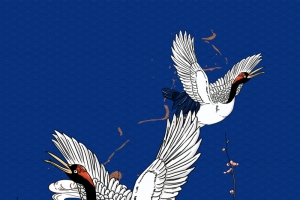 中国画仙鹤祥云绘画海报
