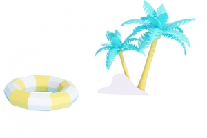 C4D 夏日元素 椰子树 游泳圈