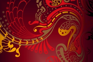 梦幻传统古典凤凰花纹红色背景
