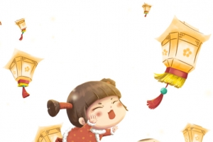 灯笼小孩在空中飘荡