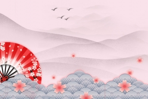 浅色清新文艺和风樱花扇子banner背景