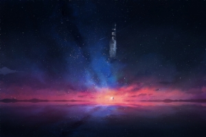 一个人 女孩 数星星 宇宙背景 4k动漫壁纸