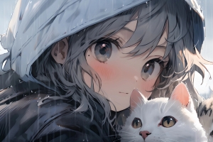 小女孩 帽子 猫 4K壁纸 3840x2160