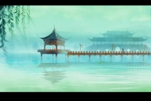 小桥湖面楼台建筑