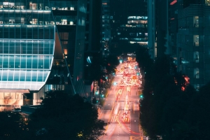 夜城 街道 鸟瞰图 道路 建筑物 灯光 4k壁纸 3840x2160