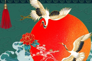 白鹤海上日出图