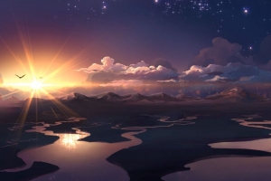 3840x2160 阳光 地平线 艺术 鸟类壁纸 背景